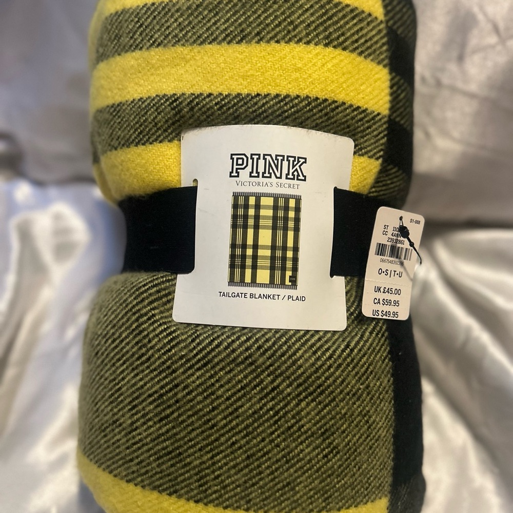 PINK Victoria's Secret Yellow and Black Plaid Blanket